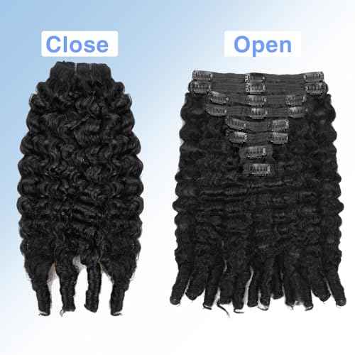 Clip In Hair Extensions Human Hair, 26 Inch Natural Black Jerry Curl Burmese Wild Wave Curly Clip Ins For Black Women Virgin Hair Double Weft Invisible Edge 120g 8pcs