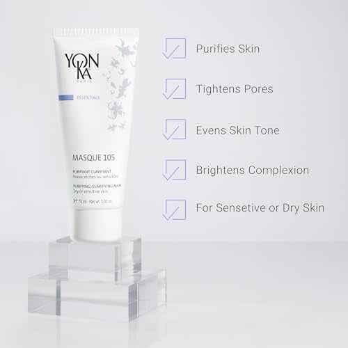 Yonka Essentials Masque 105 | Clarifying and Purifying Face Mask | Weekly Treatment for Dry and Sensitive Skin | Hydrates While Tightening Pores and Purifying Skin | 3.30 oz