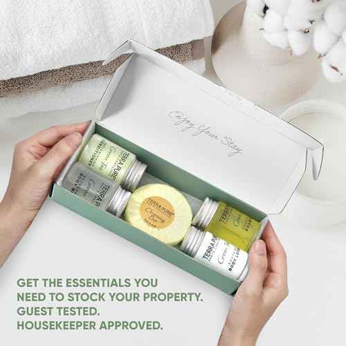 Terra Pure Green Tea Amenity & Accessory Kit | 1 oz Travel Size Shampoo, Conditioner, Lotion, Body Wash, 2 Soap Bars, Shave & Dental Sets, Make-Up Remover Wipes, & Vanity Kit | 60 sets per case