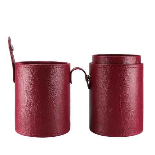 Portable Makeup Brush Case,Pu Leather Makeup Brush Holder with Button,Travel Cup Storage Dustproof Makeup Cosmetic Bags for Women (Red)