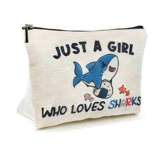 Suemetic Shark Gifts for Women Makeup Bag, Cute Shark Themed Gifts for Shark Lovers Girls Kids Accessories, Just A Girl Who Loves Sharks Cosmetic Stuff Pouch, Birthday Christmas Decorations
