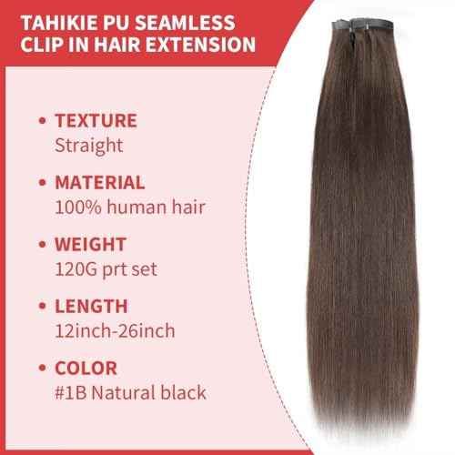 Seamless Clip in Hair Extensions Human Hair 120g 8pcs Straight Dark Brown Clip in Hair Extensions for Women 100% Remy Human Hair Extensions(24inch,#2 Dark Brown)