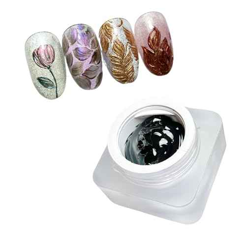 Nail Gel polish sculpture gel 5g black in colour clear stroke non wipe chrome applicable DIY at home embossed painting gel Nail solons mini 3D designs (Black, 5g)