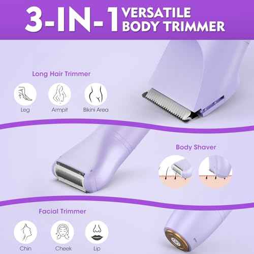 Bikini Trimmer for Women, 3 in 1 Electric Razors for Women, Waterproof Pubic Hair Trimmer and Facial Hair Remover, Rechargeable Electric Shaver for Underarm Leg Arm Body with LED Display