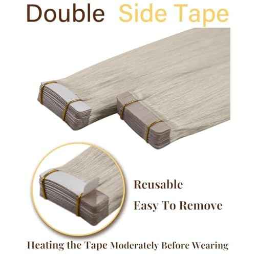 Tape in Hair Extensions Human Hair Blonde Tape ins Extension Invisible Platinum Blonde 22 Inch 20pcs 50g