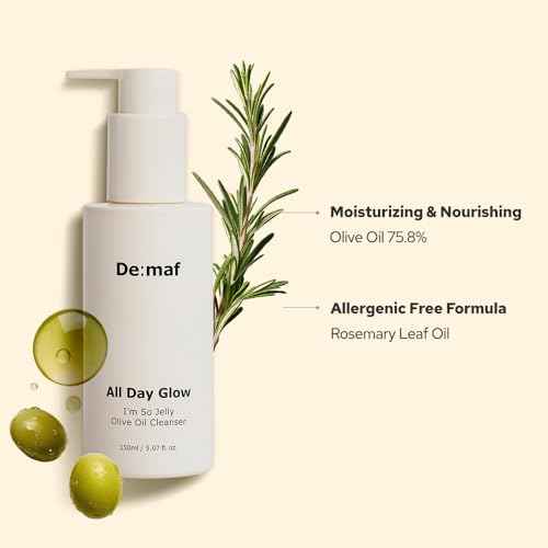 De:maf All Day Glow I'm So Jelly Olive Oil Cleanser, 75% Olive Oil, Jelly-like Makeup Remover for Pore Cleanse, Suitable for Sensitive Skin, Korean Skincare (150ml, 5.07, Fl Oz)
