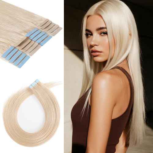 Tape in Hair Extensions Human Hair 24 Inch 50g 20Pcs Remy Human Hair Extensions Invisible Straight Seamless Tape in Extensions (24in, 50g, #60)