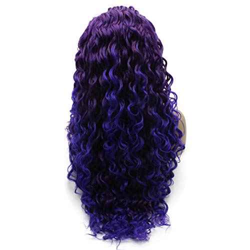 iwonawig Iewig Long Curly Ombre Purple Wig for Women Synthetic Lace Front 2 Tones Heat Friendly Wig