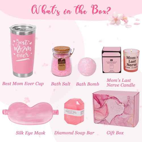 OurHonor Gifts for Women, Relaxing Spa Gift Basket Set, Best Mom Ever Bath and Body Care, Mothers Day Gifts, Christmas for Mom From Daughter Son Sister (Pink)