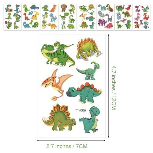 Temporary Tattoo Kids for Birthday, 104pcs Dinosaur Tattoos Stickers for Boys Girls Individually Wrapped, Realistic Temporary Tattoos Paper Adult Women for Party Favors