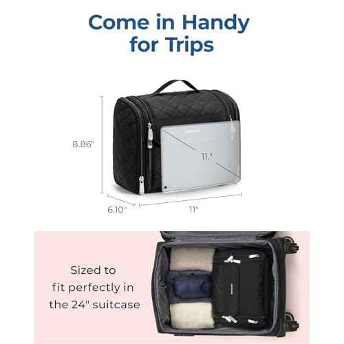 BAGSMART Makeup Bag for Women with Hanging Hook, Large Portable Capacity Water-resistant Organizer Travel Case for Toiletries and Cosmetics, Blue
