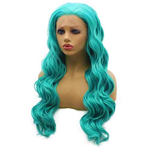iwonawig Iewig Long Wavy Blue Synthetic Lace Front Wig Heat Resistant Fiber Hair