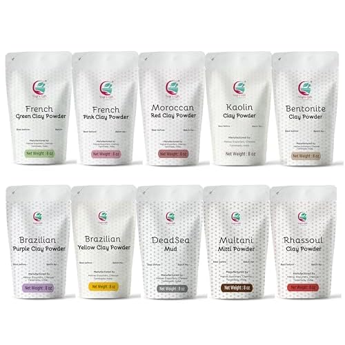 Pack of 10 Clays for Mask Making & Soap Making | Face Mask Ingredient | Best Value Pack of Colourful Clays | 8oz Each | Variety Pack for DIY Projects | by Yogi¡¯s Gift¢ç
