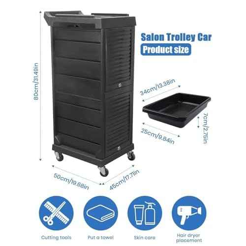 EBANKU Salon Beauty Rolling Trolley Cart, Black Hair Salon Storage Cabinet Barber Organizer Tool Multi Drawers Rolling Cart Free Standing Furniture with 4 Universal Wheels Hair Salons Supplies
