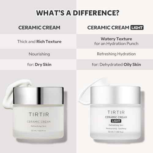 TIRTIR Ceramic Cream Light | Deep moisturizer for Glass Skin, Polyglutamic acid, Centella Asiatica Extract, Skin barrier, Lightweight, Mild, Nature derived ingredients, Dry skin, Korean skincare