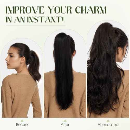 Ponytail Extension, 20 Inch Claw Clip Ponytail Extension Human Hair Long Straight Jaw Clip in Real Hair Pony Tails Hairpieces for Women Medium Brown & Dark Blonde