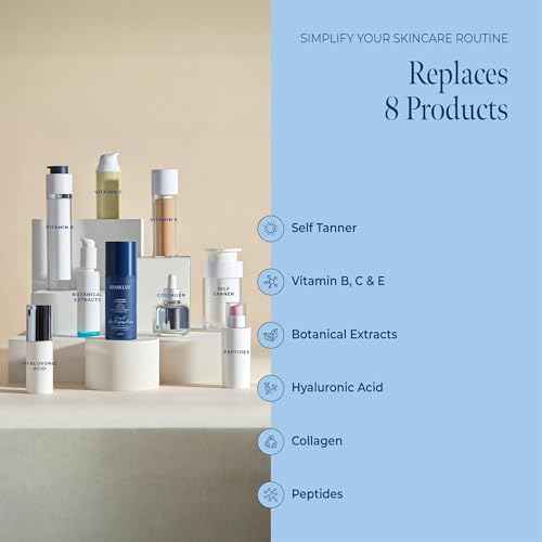 8-in-1 Age Defying Serum REFILL, Hydrating Gradual Self-Tanning for Face, with Anti-Aging Hyaluronic Acid and Vitamin B, C, E, Sunless Tanner, Fragrance-Free, Vegan, 1 oz, Dark