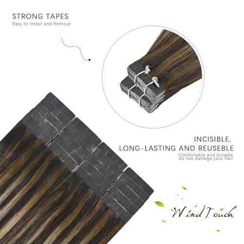 WindTouch Tape in Hair Extensions Human Hair Balayage Chocolate Brown to Caramel Blonde 22inch 50g 20pcs Thick Ends Tape in Extensions Invisible Tape in Hair Extensions Human Hair