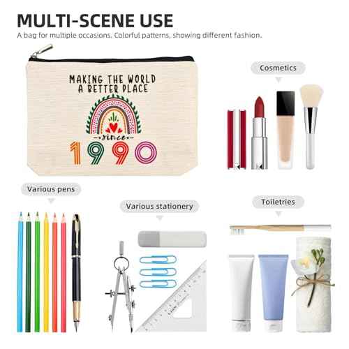 35th Birthday Gifts for Her Makeup Bags, 1990 Happy 35th Birthday Decorations for Women Her, 35 Year Old Gifts Ideas for Daughter, Sister, BFF, Female, Cosmetic Travel Pouch