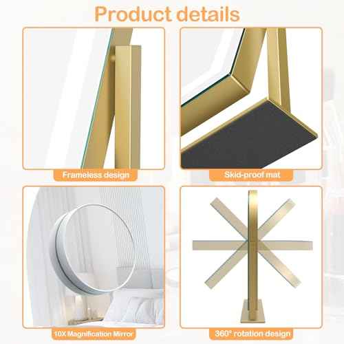 Makeup Vanity Mirror with Lights 17.2" Large LED Lighted Mirror, Hollywood Make Up Mirror with Lighting, Smart Touch,Detachable 5X Magnification 360¡Æ Rotation, (Gold,Gift Box)