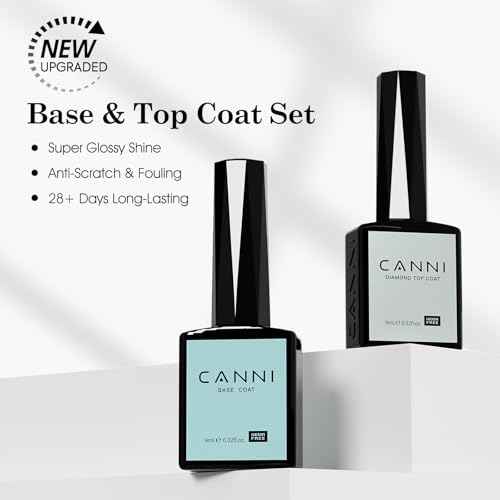 CANNI 2 Pcs 9ml Gel Base Top Coat Gel Polish Set - Shine Finish and Long Lasting, Soak Off LED Nail Lamp Base Top Coat DIY Nail Salon Manicure Gifts for Women