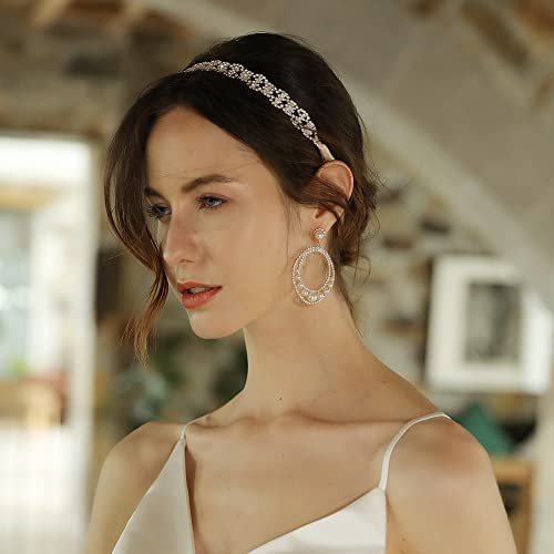 Rose Gold Bridal Headpiece Crystal Wedding Headband Hair Jewelry For Bride and Bridesmaid Hair Vine with Champagne Ribbon