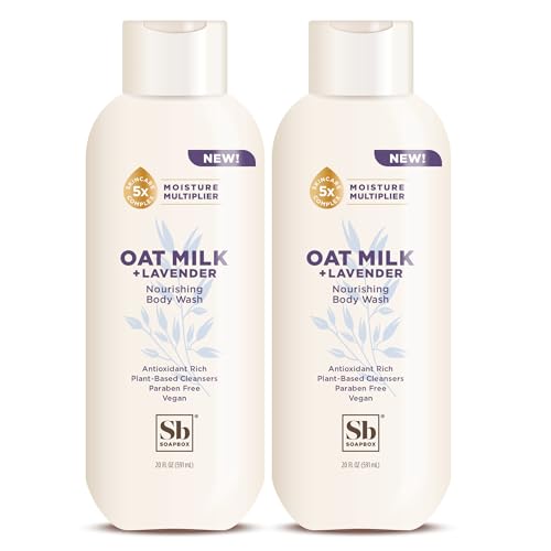 Soapbox Body Wash, Oatmilk & Lavender Liquid Body Wash, Moisturizing Soap with Shea Butter, Vegan Duo Pack of 2 Soap Bottles, 20oz Each