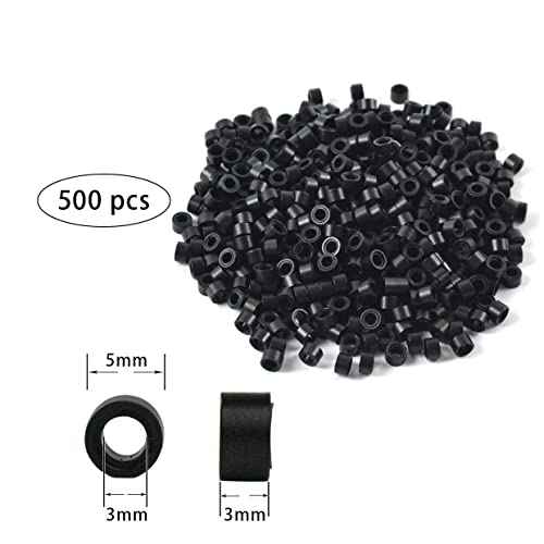 Hair Extensions Tool Kit Black Hair Pliers Pulling Hook Bead Device Tool Kits and 500 Pcs 5 mm Micro Links Rings Beads (Black)