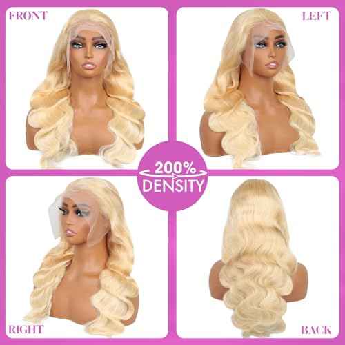613 13x4 Lace Front Wig Human Hair Blonde Body Wave Lace Frontal Wig Pre Plucked 200 Density 613 HD Lace Wig Human Hair 28 Inch