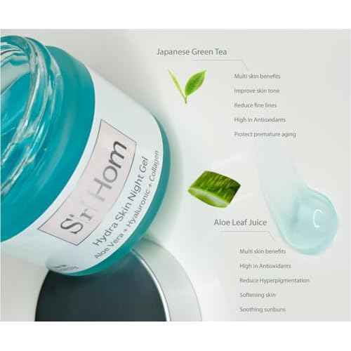 Hydra Skin Night Gel, Aloe Vera with Hyaluronic Acid and Collagen, Hydrating Face Moisturizer
