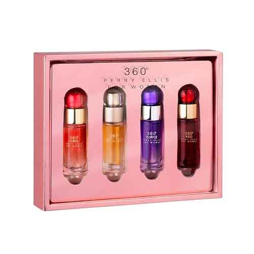 Perry Ellis 360¡Æ Women mini gift set - 4-pack of .25 fl oz EDP travel sprays (360¡Æ Women, 360¡Æ Coral, 360¡Æ Purple, 360¡Æ Red)