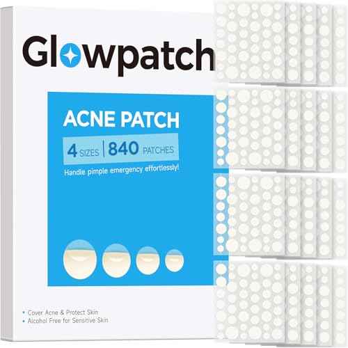 Acne Pimple Patch(840 Counts 4 Sizes), Zit Stickers for Face, Hydrocolloid Spot Stickers, Clear Acne Dots for Covering Zits, Blemishes, and Breakouts