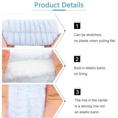 VELSCRUN Spa Headbands for Wash Face, Makeup Headband, Facial Skincare Headbands, 5 Pcs Blue Puffy Sponge Spa Headband Bow Tie Hair Band Hair Clips Wristband Set Women Girls Accessories