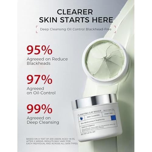Clay Mask for Face Sensitive Skin: Triple Mud Formula, Deep Pore Cleansing, Hydrating, Oil Balancing, Smoothing, Pore Refining ? 3.88 Oz