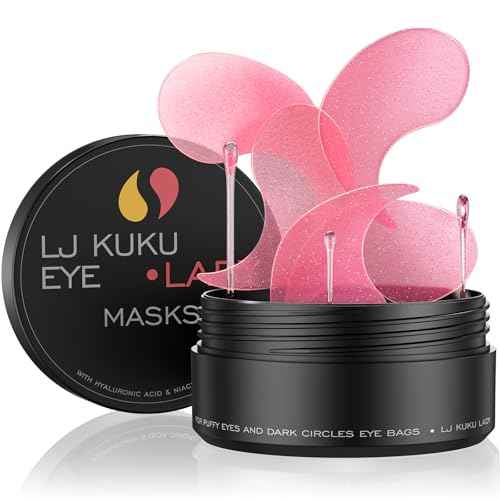 Under Eye Patches Gold Essence Hydrogel Eye Masks for Puffy Eyes and Dark Circles Caffeine Hyaluronic Acid & Niacinamide Deep Hydrating Eye Mask for Men & Women 60 PCS (Rose-pink)