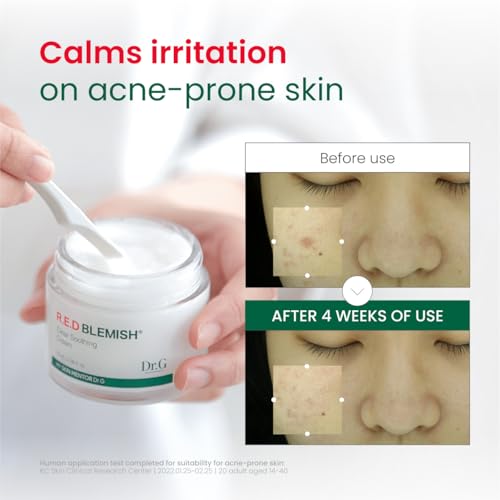 Dr.G Red Blemish Clear Soothing Korean Moisturizer Face Cream, 70ml - Cica Cream, Korean Skin Care Moisturizer, Korean Face Moisturizer, Facial Moisturizer, Korean Skincare, K Beauty Skincare Coreano