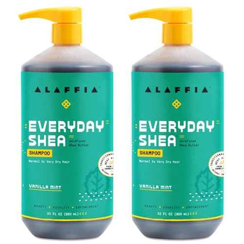 Alaffia EveryDay Shea Shampoo, Gentle Cleansing Shampoo for Normal to Dry Hair, Made with Fair Trade Unrefined Shea Butter, No Parabens or Phthalates, Vanilla Mint, 2 pack - 32 Fl Oz Ea