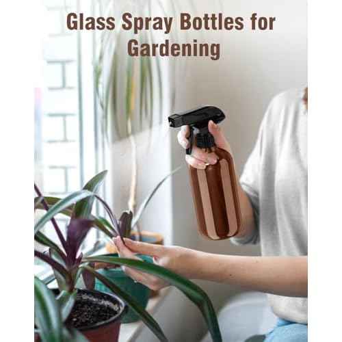 Glass Spray Bottle, Amber Glass Spray Bottle Set & Accessories Refillable for Plants Window Cleaners Aromatherapy Facial Hydration Watering Flowers Hair Care (2 Pack/8 oz) (Amber)
