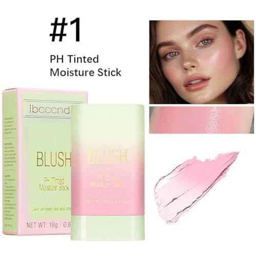 PH Color Changing Blush Stick, Multi-Use Makeup Blush Stick Cream Blush Stick, Tinted Solid Moisturizer Stick for Cheek & Eyes & Lips (#1 PH Shy Pink)