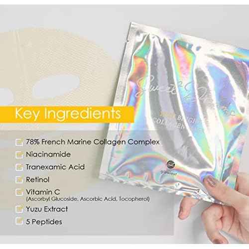 glowiest Sweet Dreams Yuzu Bright Collagen Mask Set of 3, Hydrating Face Collagen Jelly Mask, 78% Collagen, Niacinamide, Vitamin C, Peptides, Korean Skincare