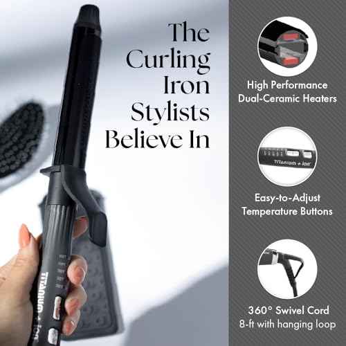 Olivia Garden Titanium + Ion High Performance Professional Curling Iron - Dual Voltage, Snag-Free Styling - Fast Heat Up to 455¡ÆF with Heat Resistant Heat Mat/Pouch