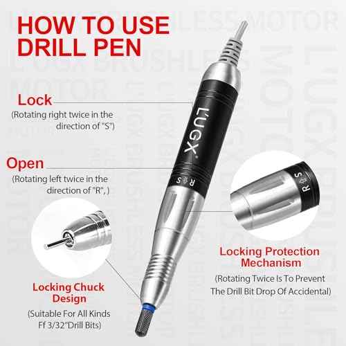 Professional Nail Drill Machine, L'UGX Electric Nail File 30000 RPM Nails Drill for Acrylic Nails with 8 Nail Drill Bits