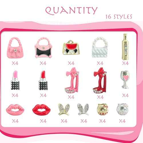 64PCS Nail Charms for Acrylic Nails,Alloy Y2K Nail Jewels Lipstick,High Heels,Handbags,Lips,Nail Accessories Nail Art Rhinestone