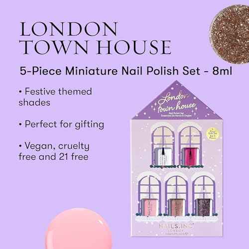 Nails Inc London Town House Nail Polish Set, Limited Edition, Holiday Stocking Stuffer, Women & Girls, Quick Dry, Air Dry, High Shine, Long Lasting, Ultra Glossy, Manicure, Trendy 5 Piece Gift Set