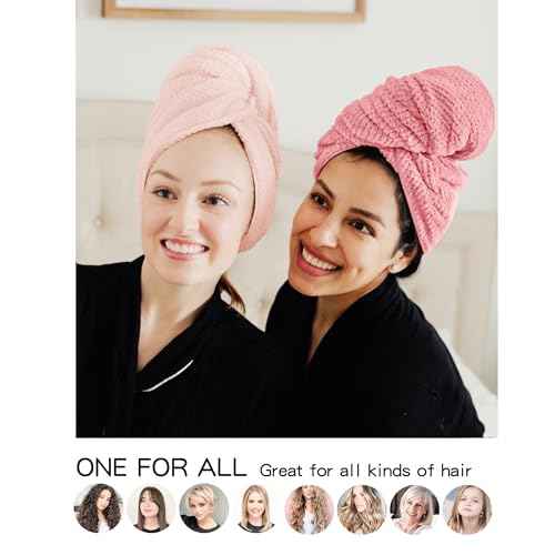 2 Packs Large Microfiber Hair Towels for Women, Super Absorbent & Quick Dry Hair Towel Wrap for Curly Long & Short Hair- Anti-Frizz Hair Turbans for Wet Hair£¨Coral Pink & Pink£© - 27.5''*39.4''
