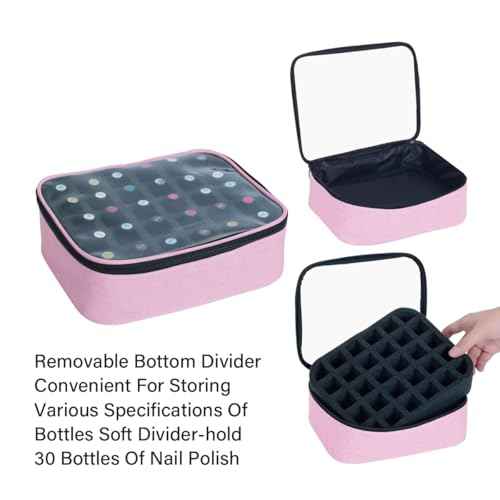 Small Clear Nail Polish Organizer Holds 30 bottles(15ml-0.5fl.oz) Nail Polish Case Multifunctional Nail Polish Bag organizer, Cosmetic Travel Makeup Cases for Women Pink