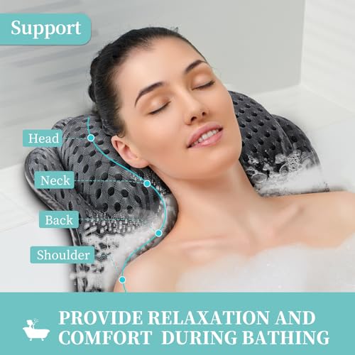 Bath Pillow for Tub Neck Back Support: Soft Bathtub Pillows with 4D Air Mesh and Non-Slip Suction Cups - Luxury Relaxing Spa Headrest Washable for Soaking Tub Gifts, White