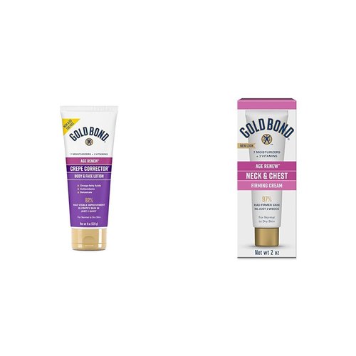 Gold Bond Age Renew Crepe Corrector Body Lotion, Replenishing & Smoothing Formula, 8 oz. & Age Renew Neck & Chest Firming Cream, 2 oz., Clinically Tested Skin Firming Cream