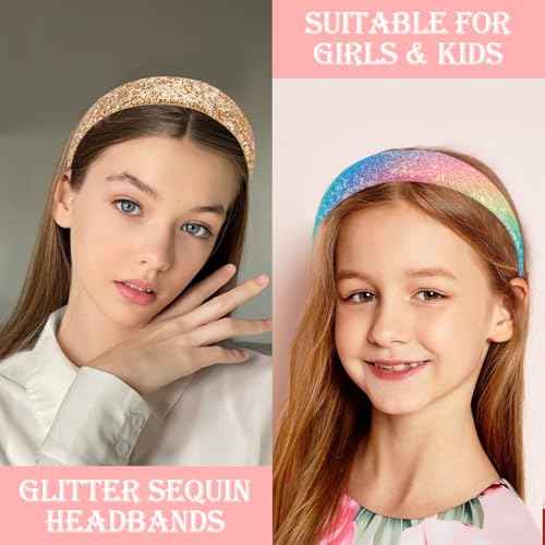 Glitter Headbands for Girls, Sparkly Sequin Headband Hairbands for Girls Non-slip, Cute Bling Head bands Hair Accessories For Toddler