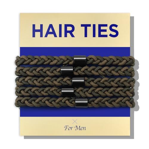 Braided Mens Hair Ties For Men 5 pcs(XL) - For Buns Curly Thick Dense Hair Elastic Hair Ties For Guys | No damage Crease Breakage Man Bun Hair Tie Men with Long Hair | Perfect hairtie(Camo)